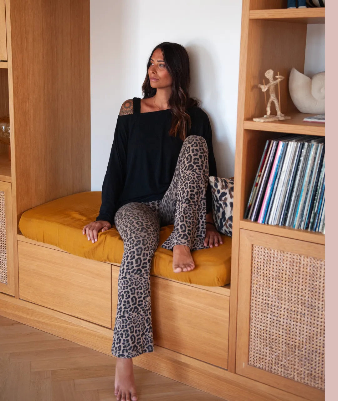 pantalon de grossesse flare en léopard confortable 